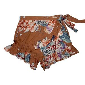 Three Days Floral Skort with Ruffles Tan S